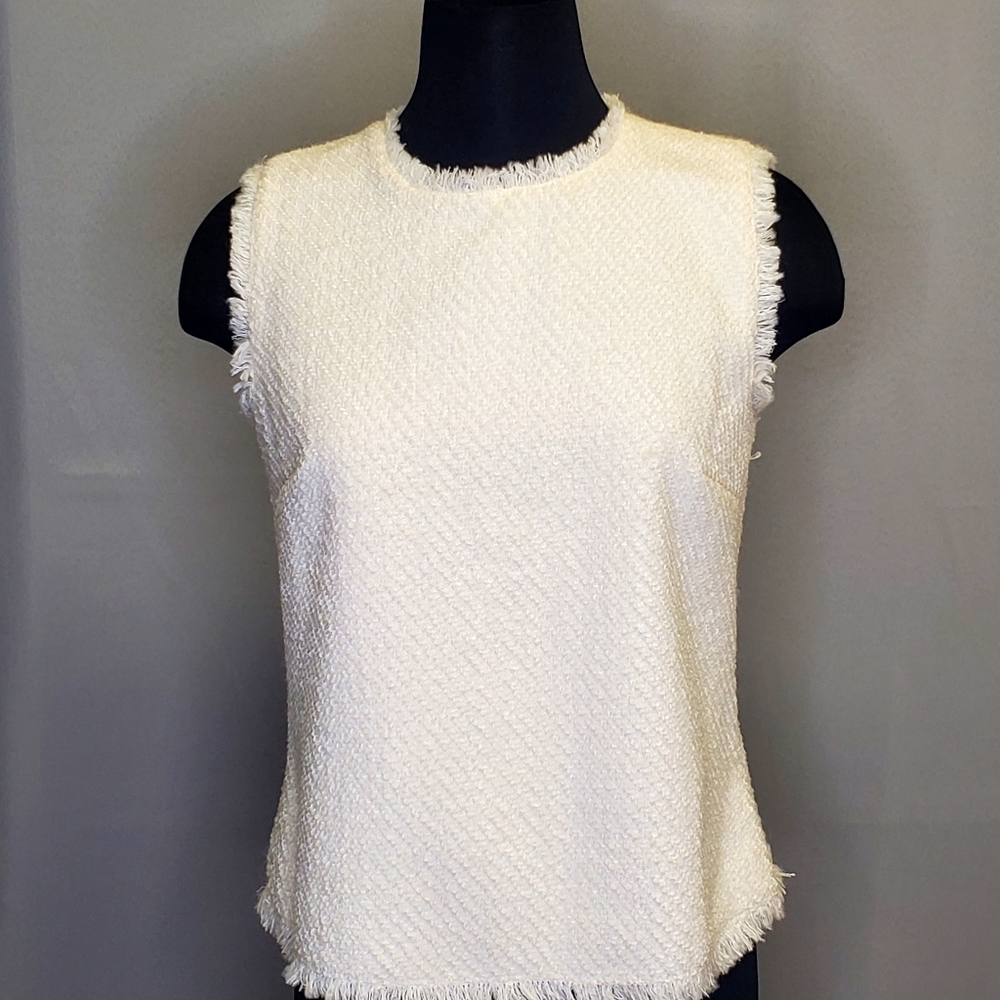 Ann Taylor Fringe Tweed Wool White Blouse Crew Neck Size S - Picture 12 of 15